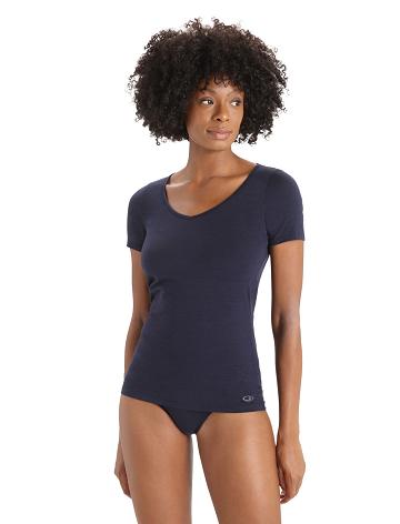 Women's Icebreaker Merino Siren Short Sleeve Sweetheart Top Underwear Midnight Navy | CA 1264MQZA